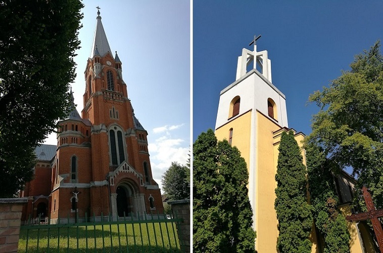 A vasgyári Szent István király plébániatemplom, illetve a Vasútvidéki Szent István-templom a Selyemréten (saját fotó)